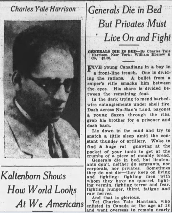 Newspaper clipping about Charles Yale Harrison