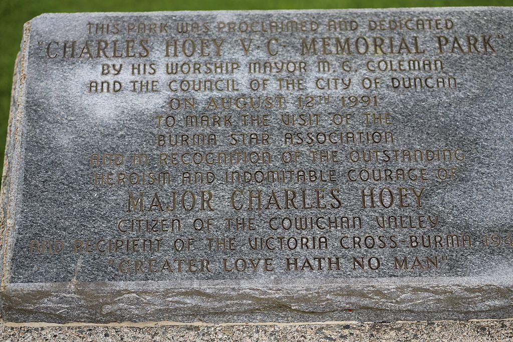 Plaque commémorative au Parc commémoratif Charles Hoey, V.C.