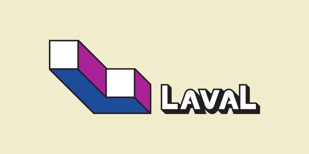 A geometric shape with the word Laval on a beige background.