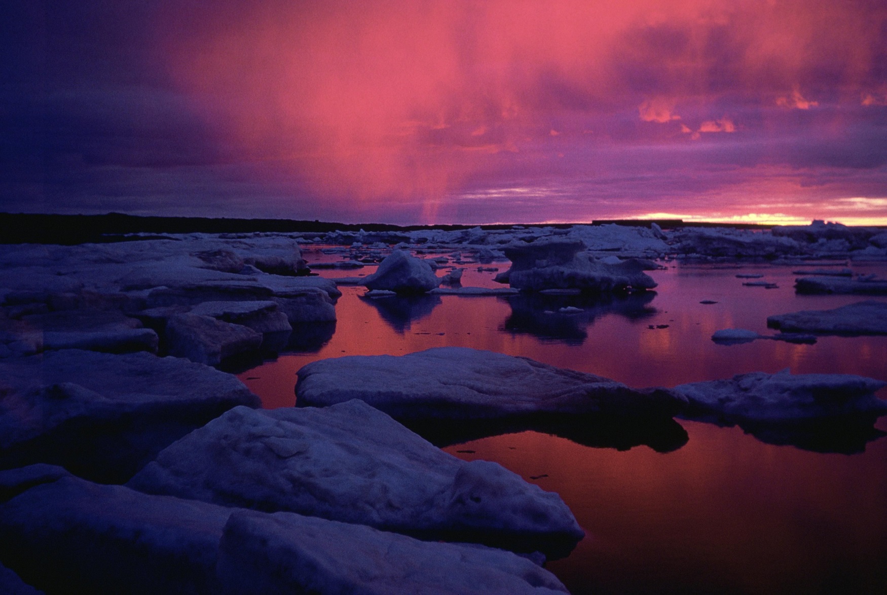 Sunset over a bay.