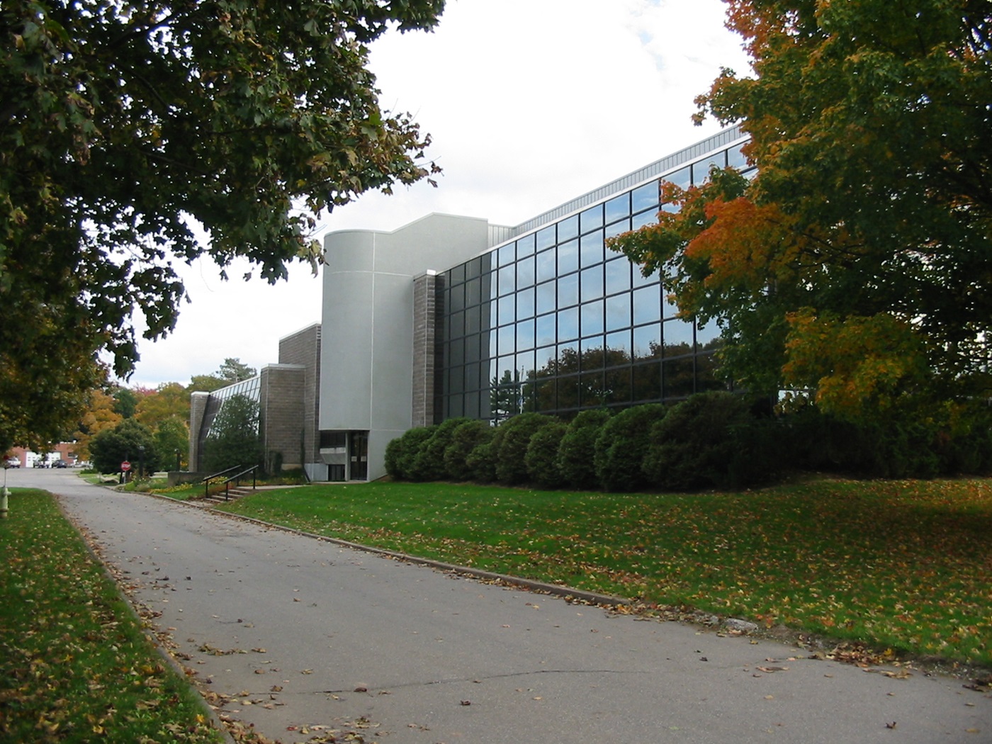 Large building with glass exterior.