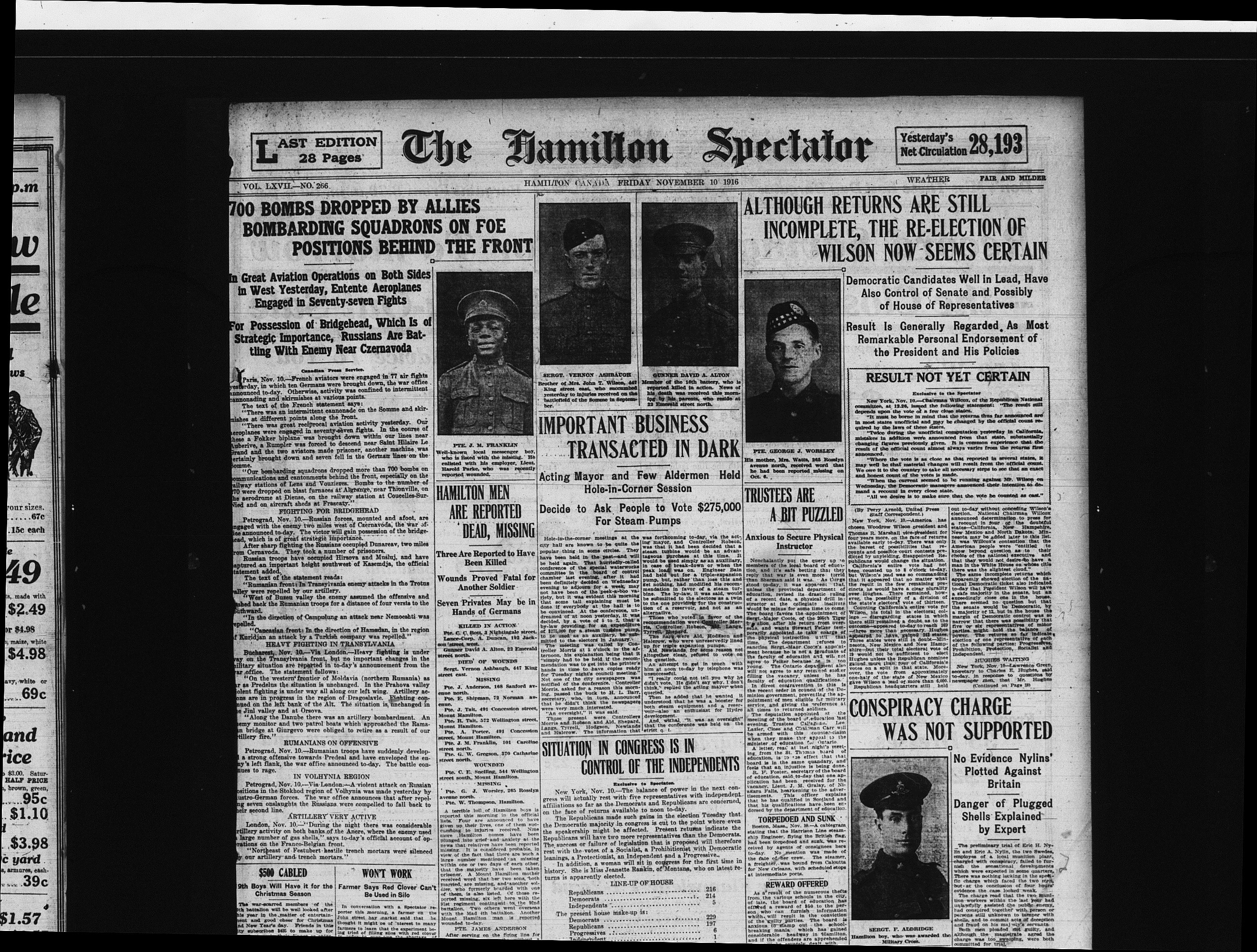 Private J.M. Franklin and Other Hamilton Men Reported Dead or Missing