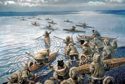 Inuit group preparing for the whale hunt.