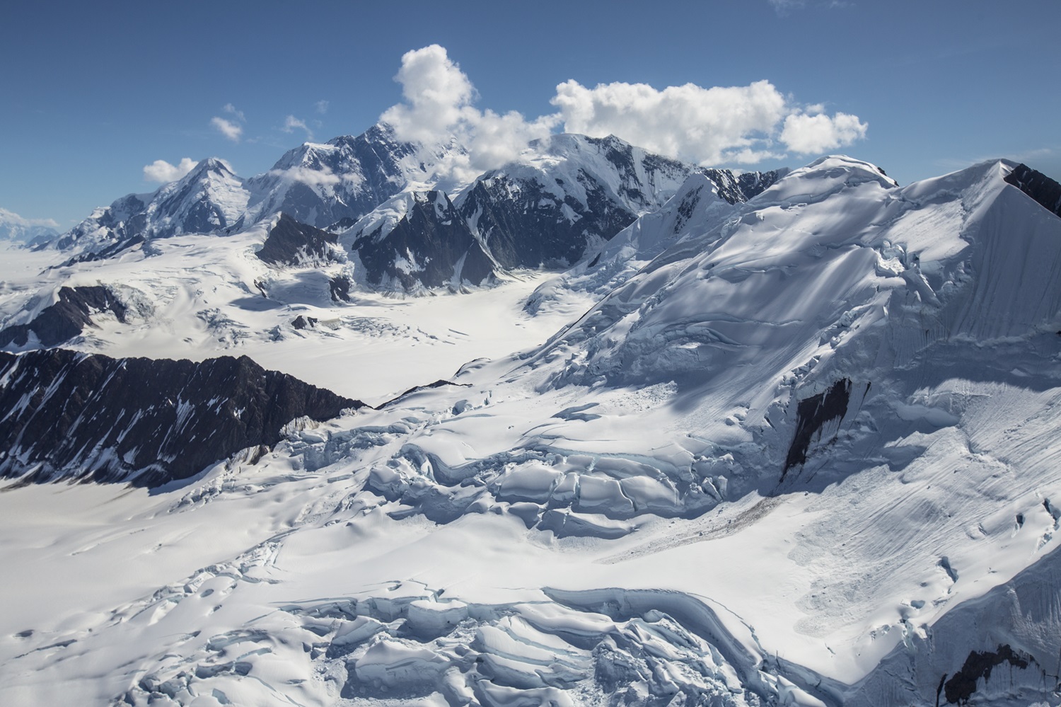 Tall, snowy mountains.